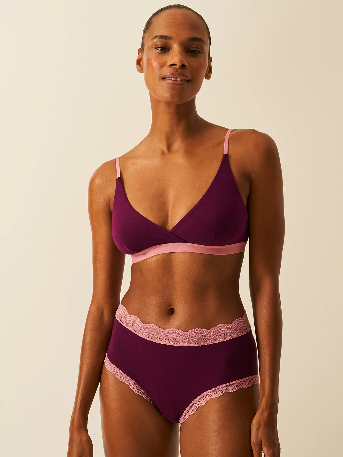 Crossover Bra - Black Cherry & Dusky Pink - Image 4