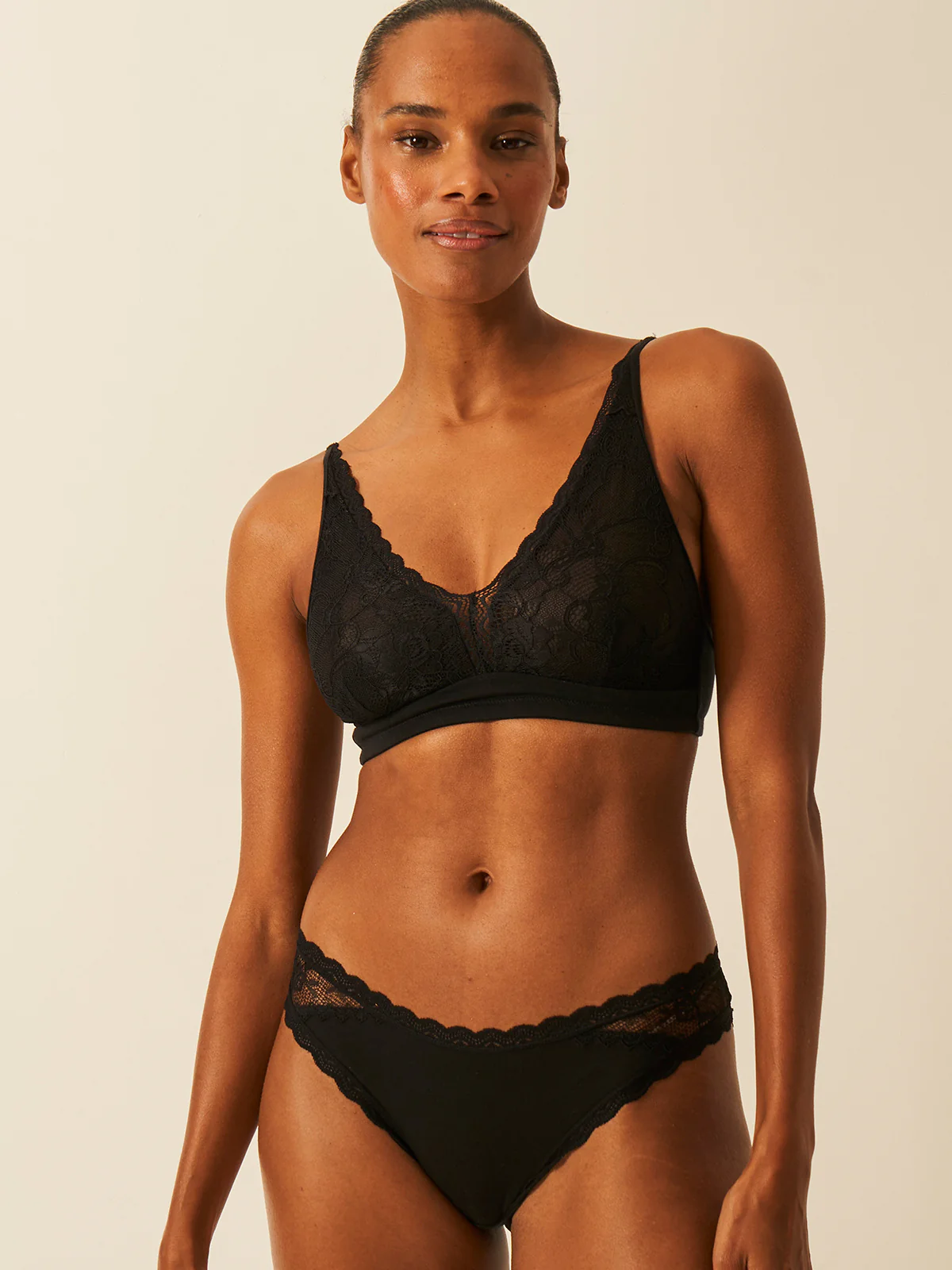 Eco Lace Double Layer Plunge Bra - Black - Image 9