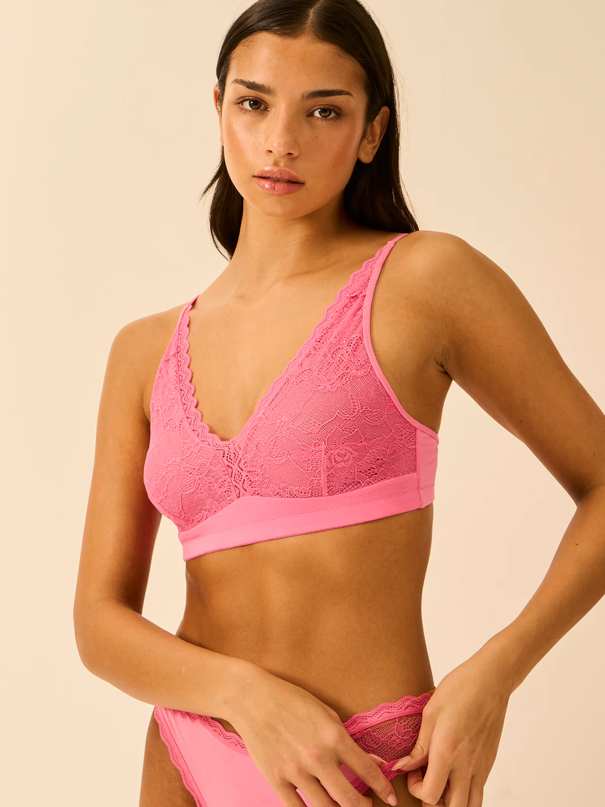 Eco Lace Double Layer Plunge Bra - Pink Cosmos - Image 3