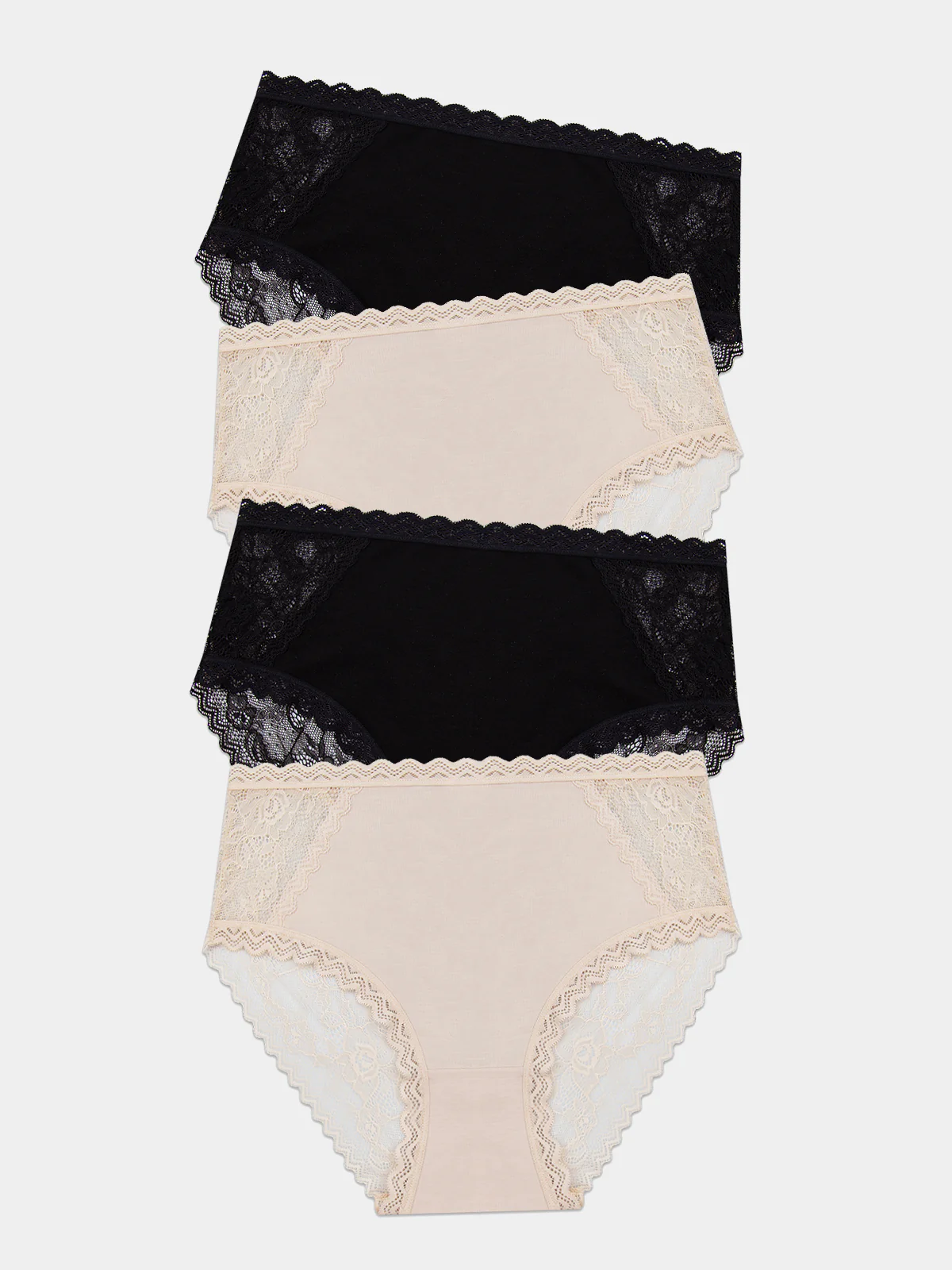 Eco Lace High Rise Knicker Four Pack - Black & Sand