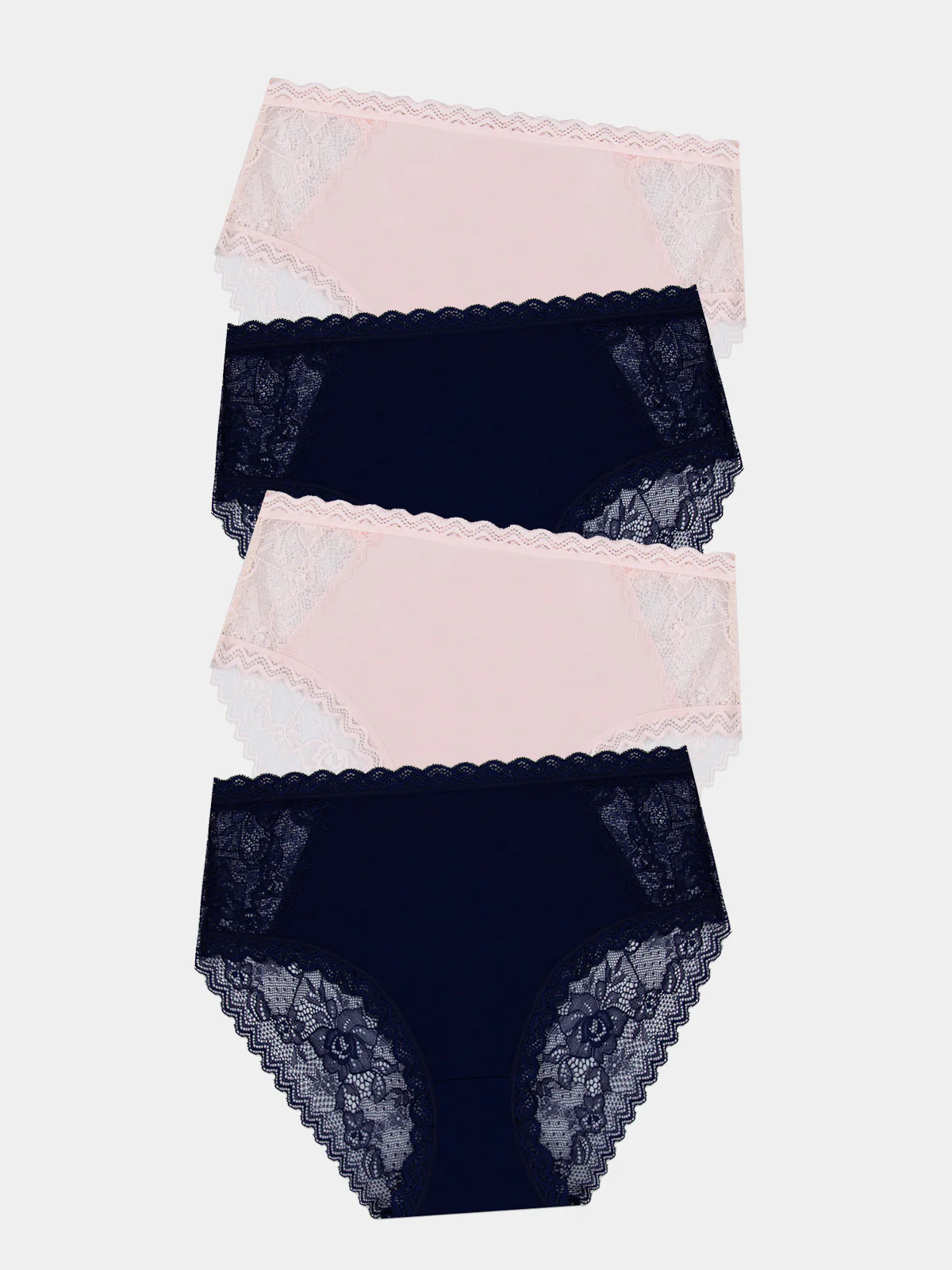 Eco Lace High Rise Knicker Four Pack - Navy & Pale Pink