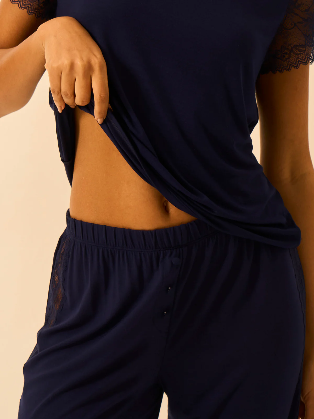 Eco Lace Long Pyjama Bottoms - Navy - Image 3