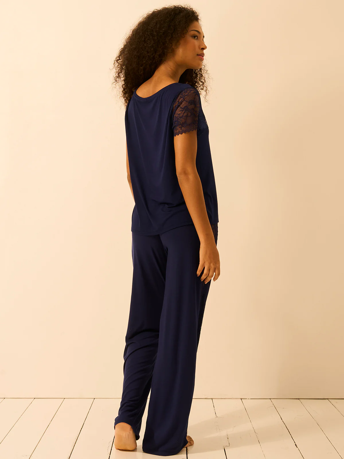 Eco Lace Long Pyjama Bottoms - Navy - Image 4