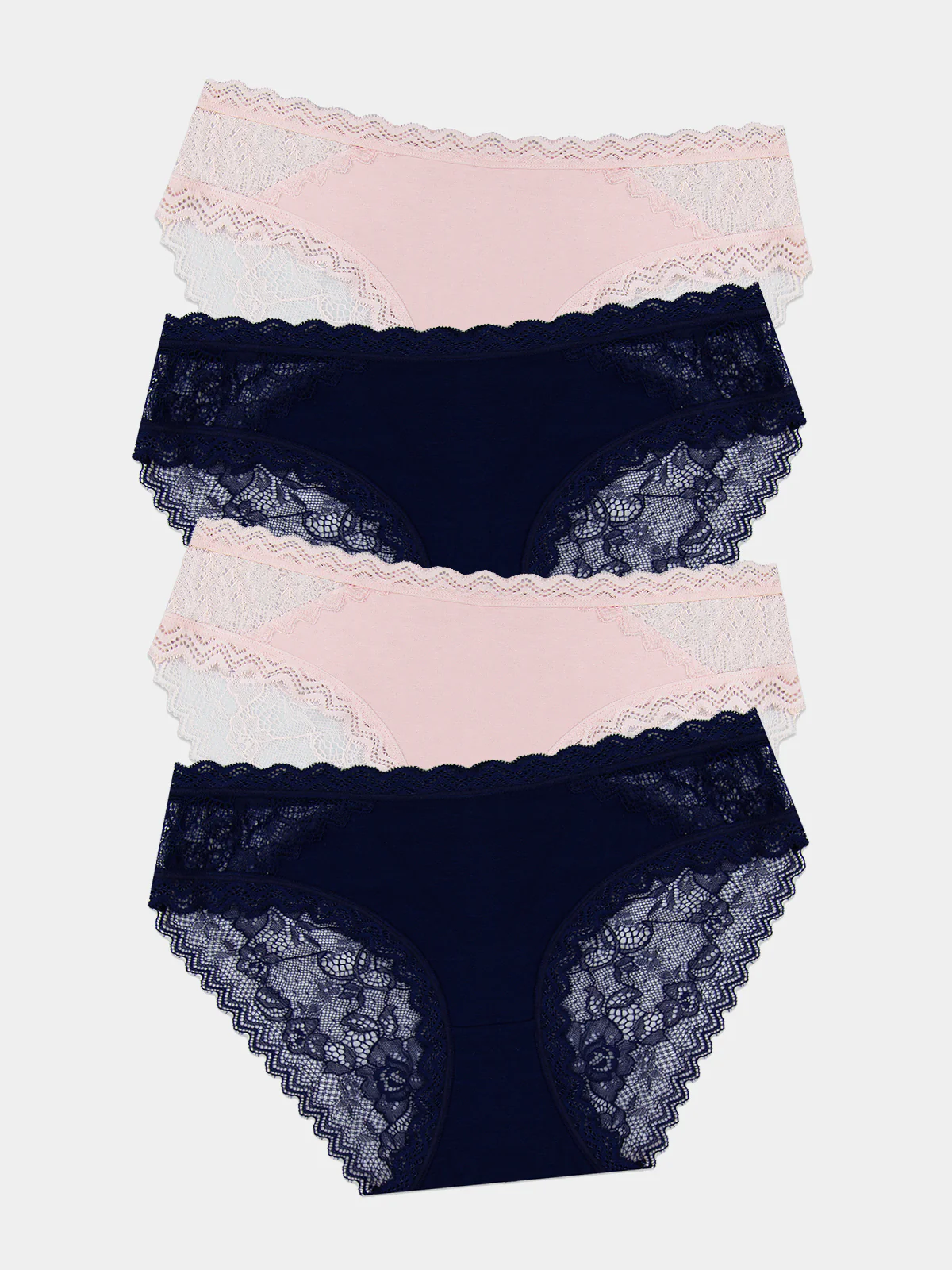 Eco Lace Original Knicker Four Pack - Navy & Pale Pink