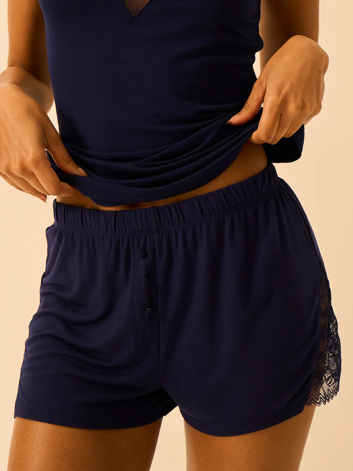 Eco Lace Pyjama Shorts - Navy