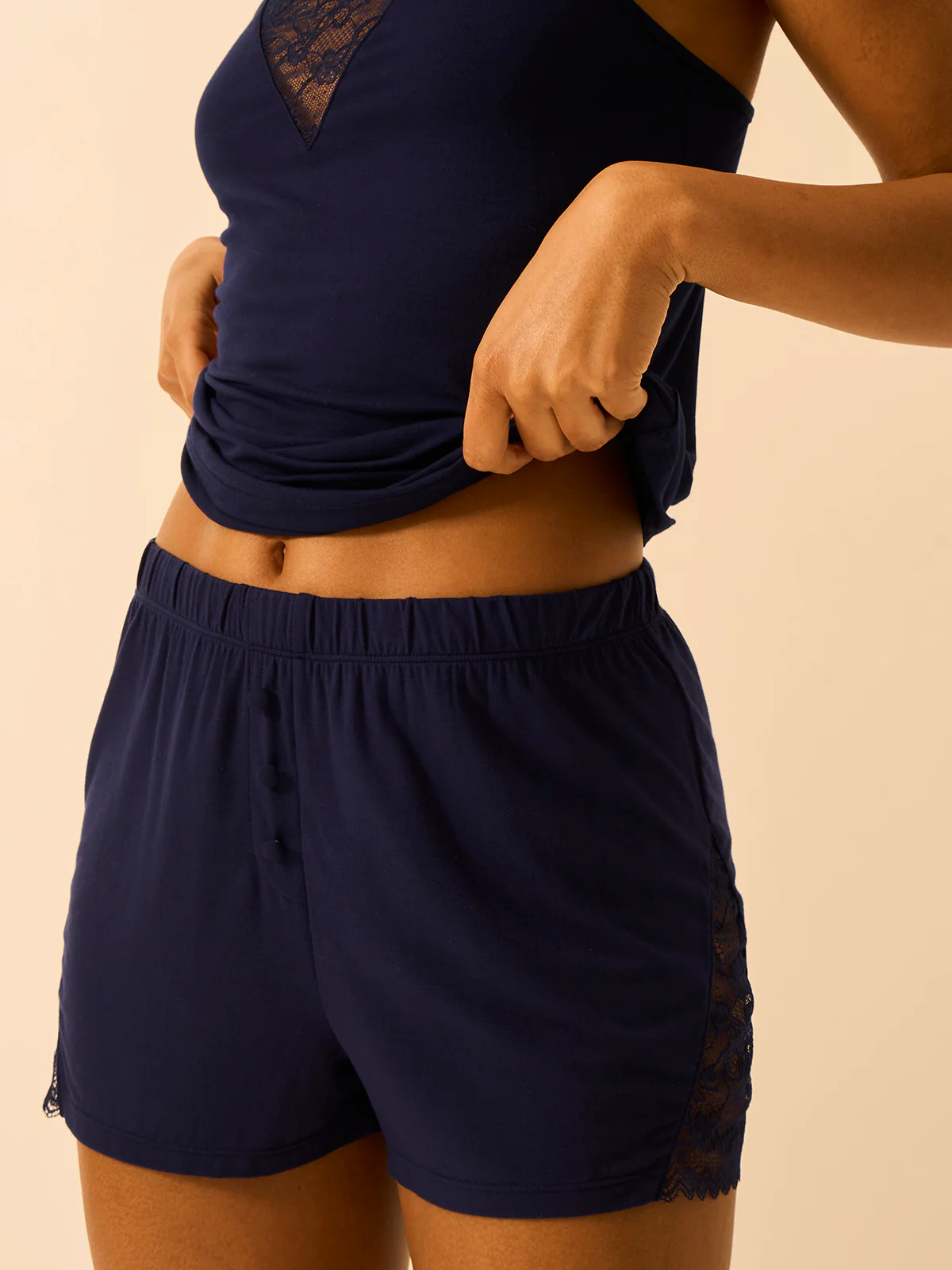 Eco Lace Pyjama Shorts - Navy - Image 3