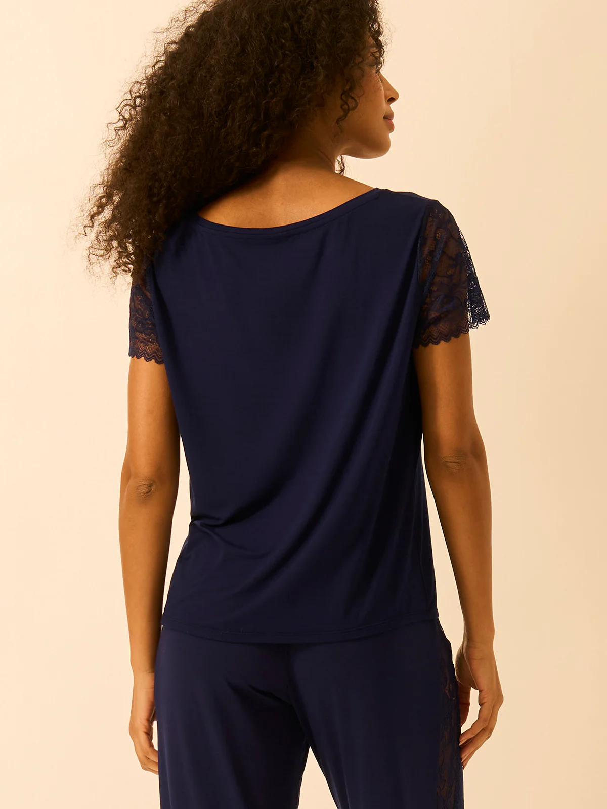 Eco Lace Slouchy Pyjama Top - Navy - Image 2