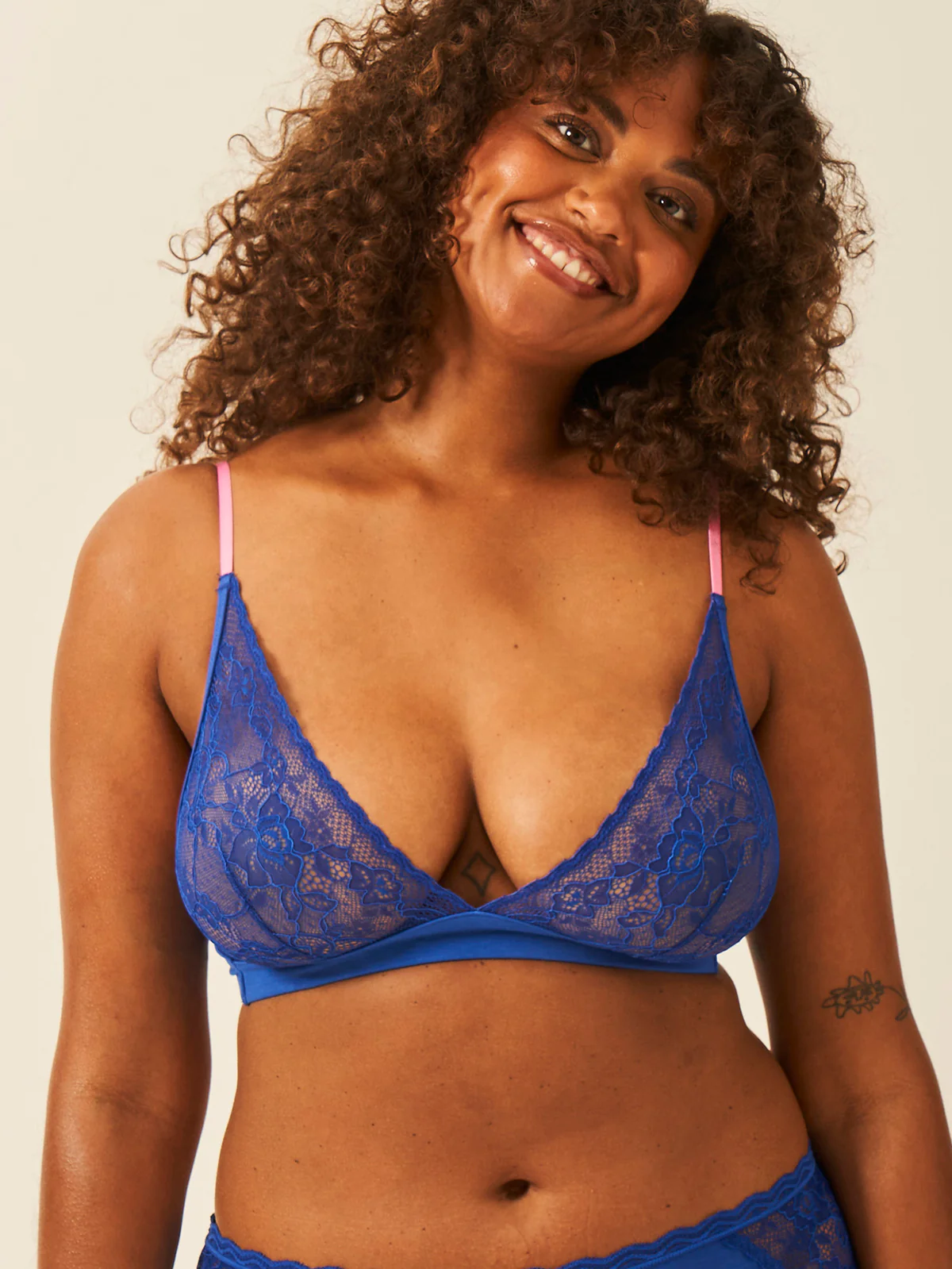 Eco Lace Triangle Bra - Azure Blue & Pink Cosmos - Image 4