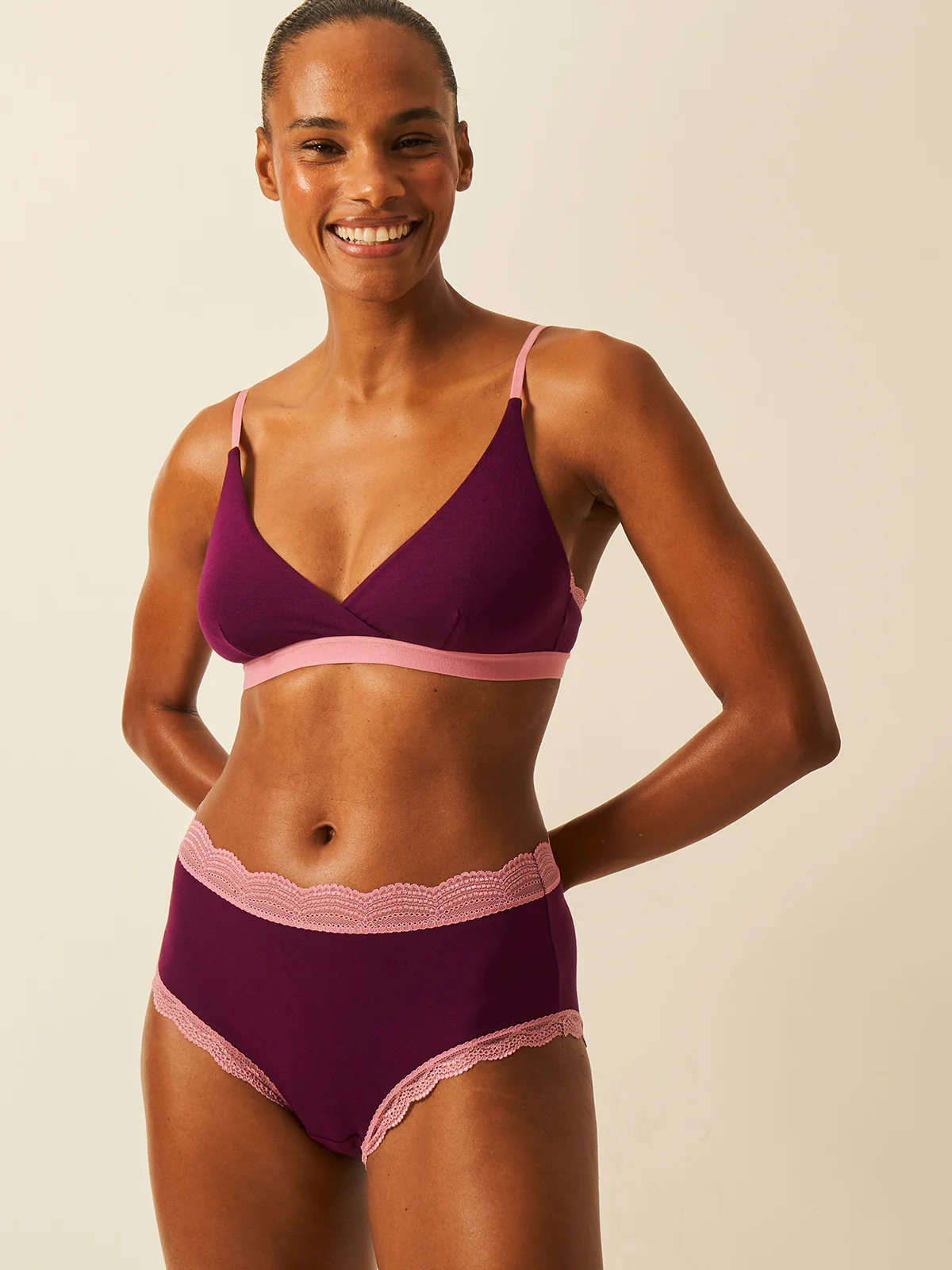 High Rise Knicker - Black Cherry & Dusky Pink - Image 4