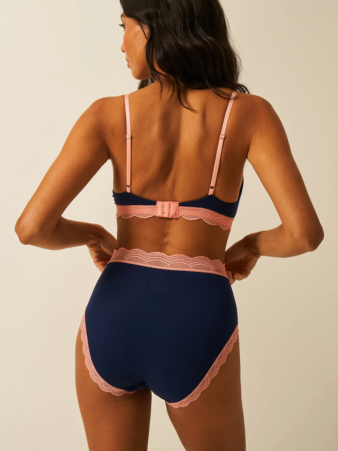 High Rise Knicker - Navy & Neon Peach - Image 4
