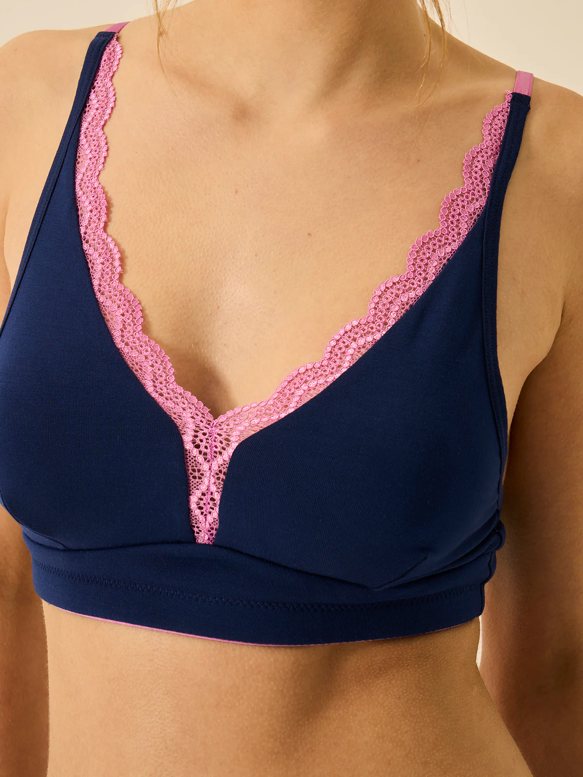 Lace Plunge Bra - Navy & Sweet Violet - Image 4
