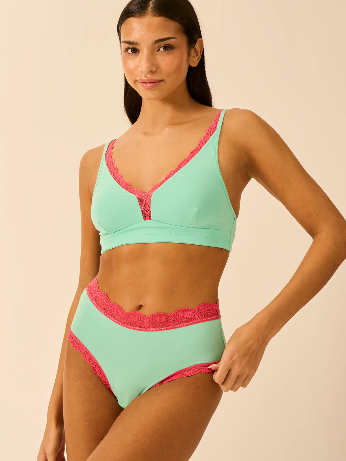 Lace Plunge Bra - Peppermint & Coral Paradise - Image 5