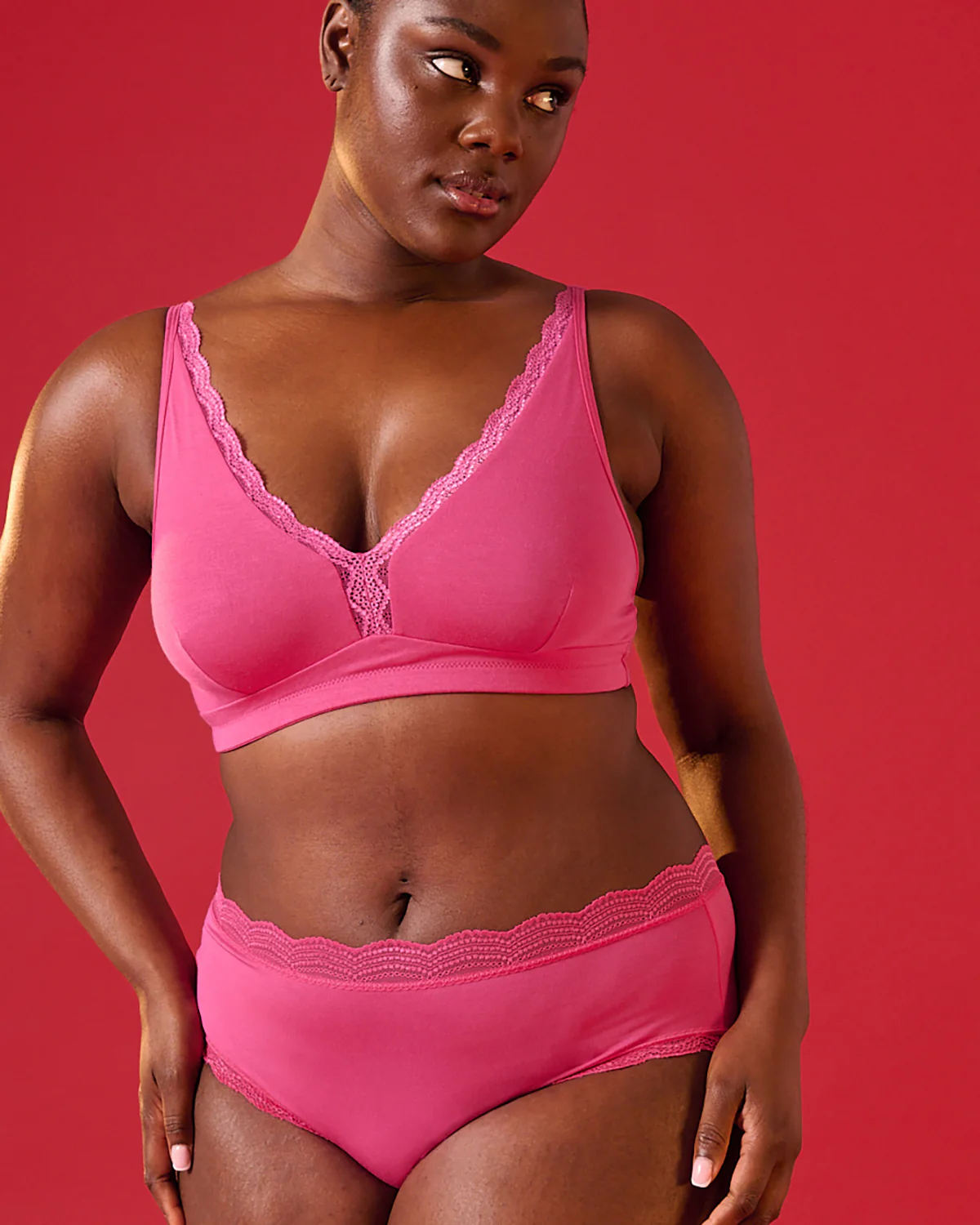 Lace Plunge Bra - Raspberry - Image 10