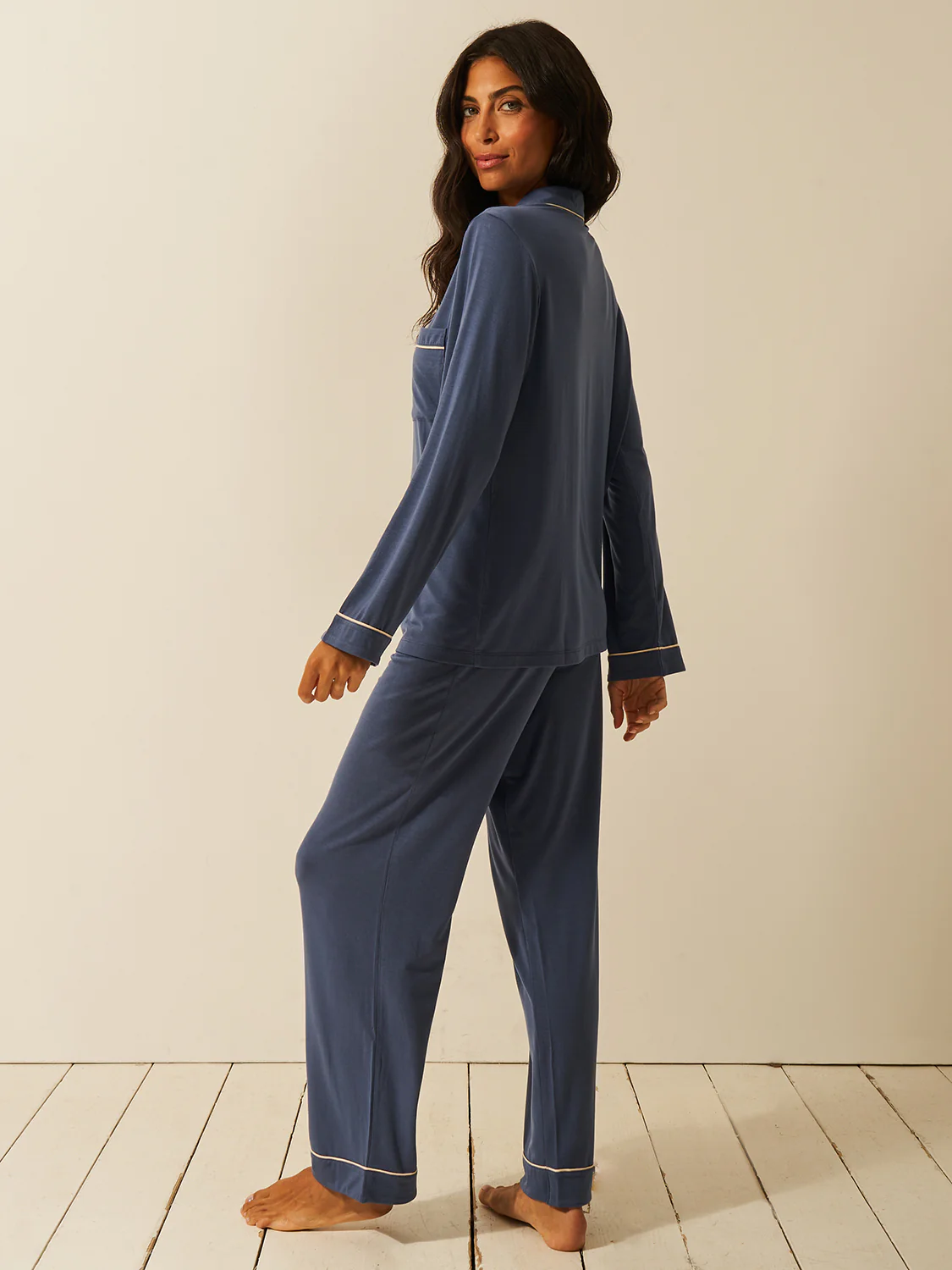Long Pyjama Set - Indigo & Buttercream - Image 3
