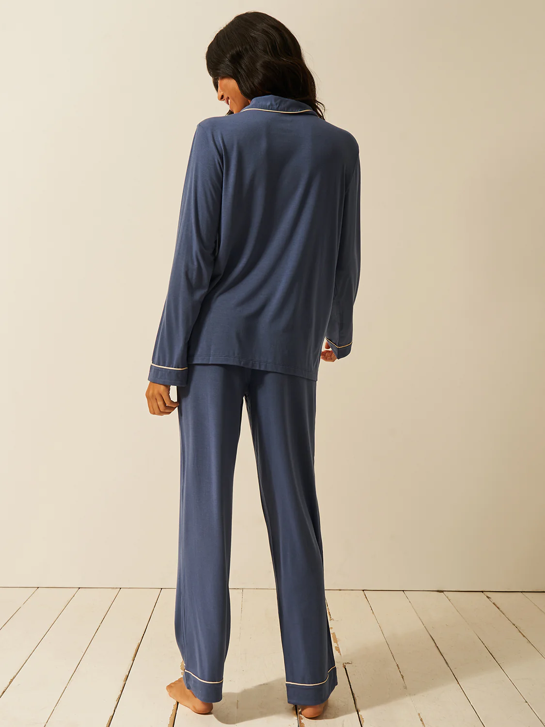 Long Pyjama Set - Indigo & Buttercream - Image 5