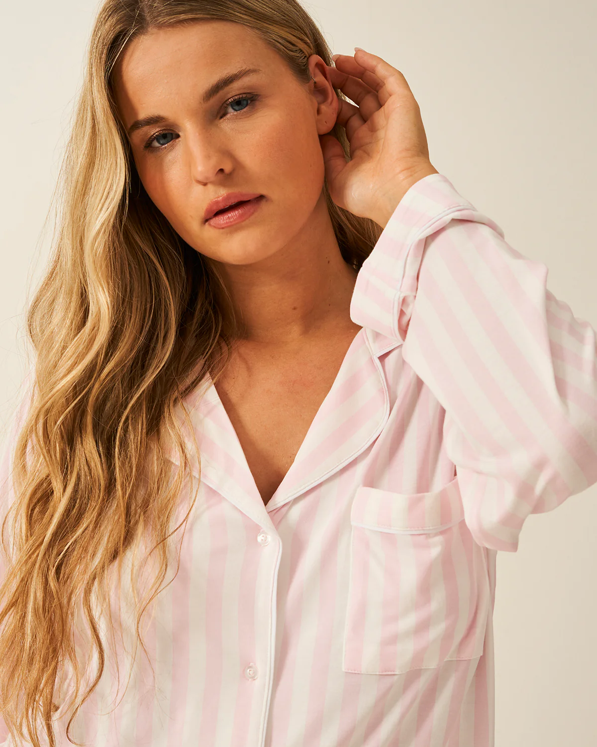 Long Pyjama Set - Pale Pink Stripe - Image 3