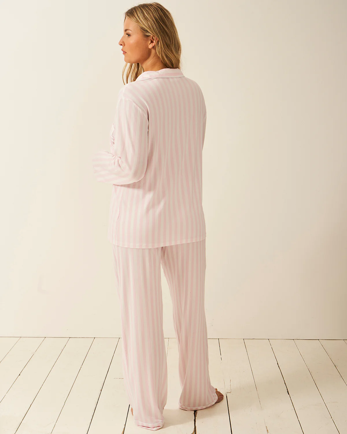 Long Pyjama Set - Pale Pink Stripe - Image 4