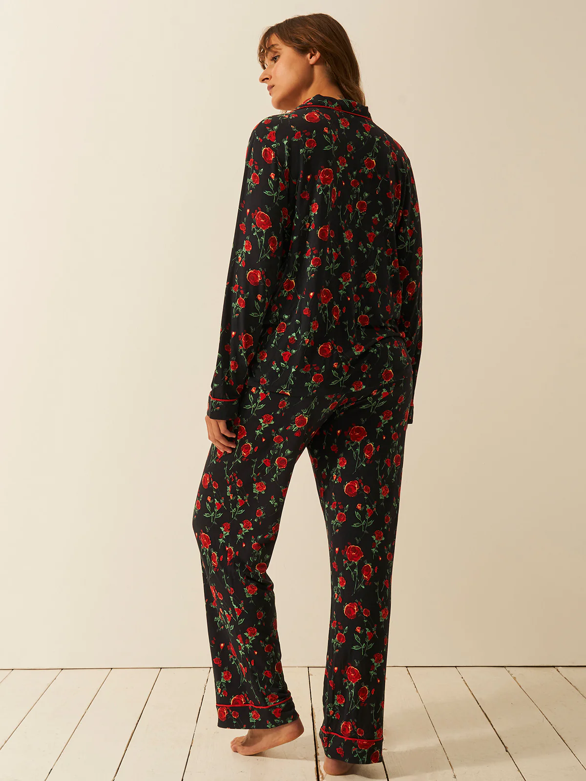 Long Pyjama Set - RIXO Claudia Rose Black - Image 5