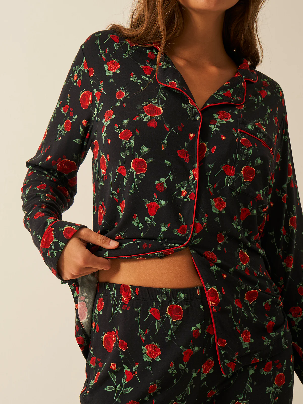 Long Pyjama Set - RIXO Claudia Rose Black - Image 6
