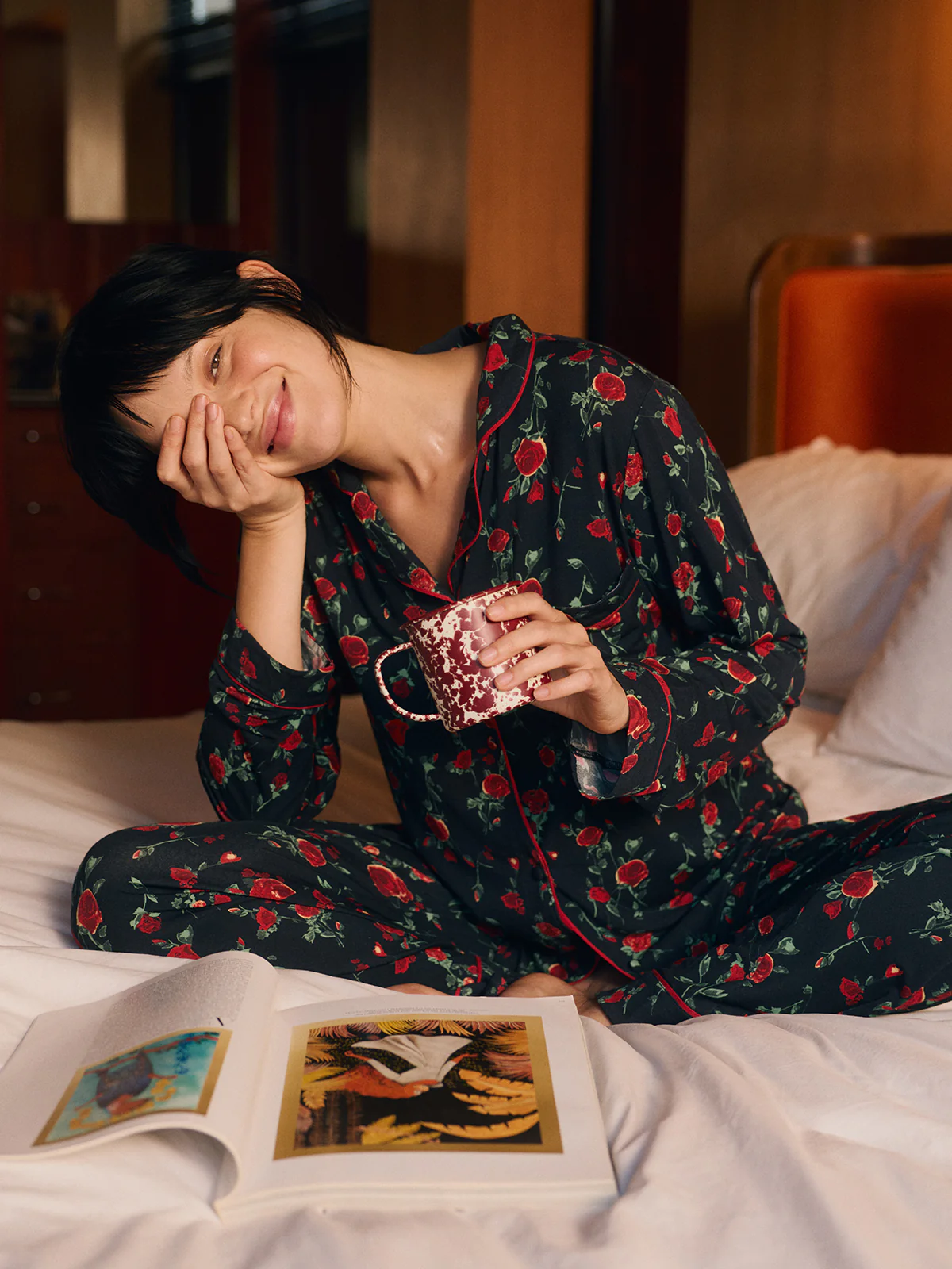 Long Pyjama Set - RIXO Claudia Rose Black - Image 8
