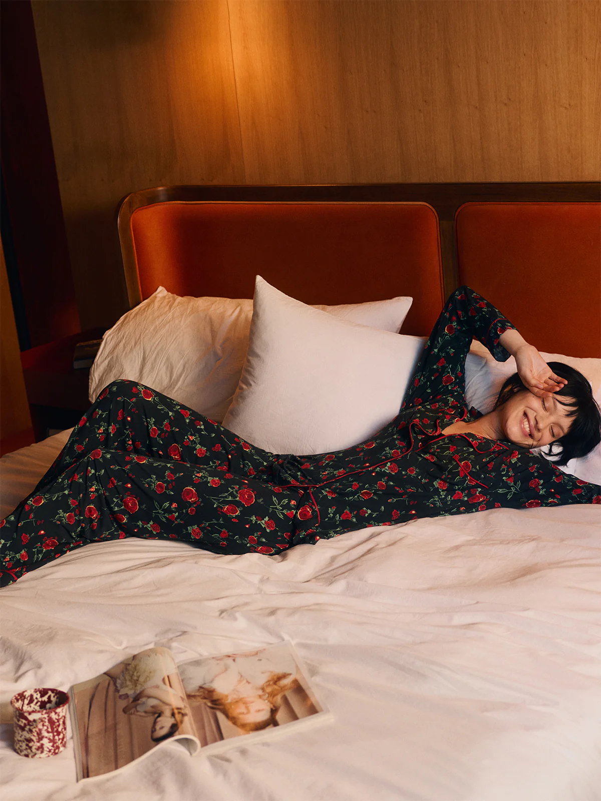 Long Pyjama Set - RIXO Claudia Rose Black - Image 9