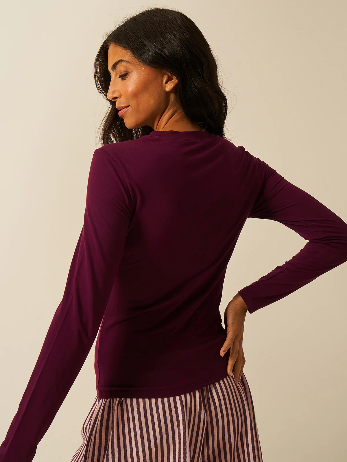 Long Sleeve Under Layer Top - Black Cherry - Image 2