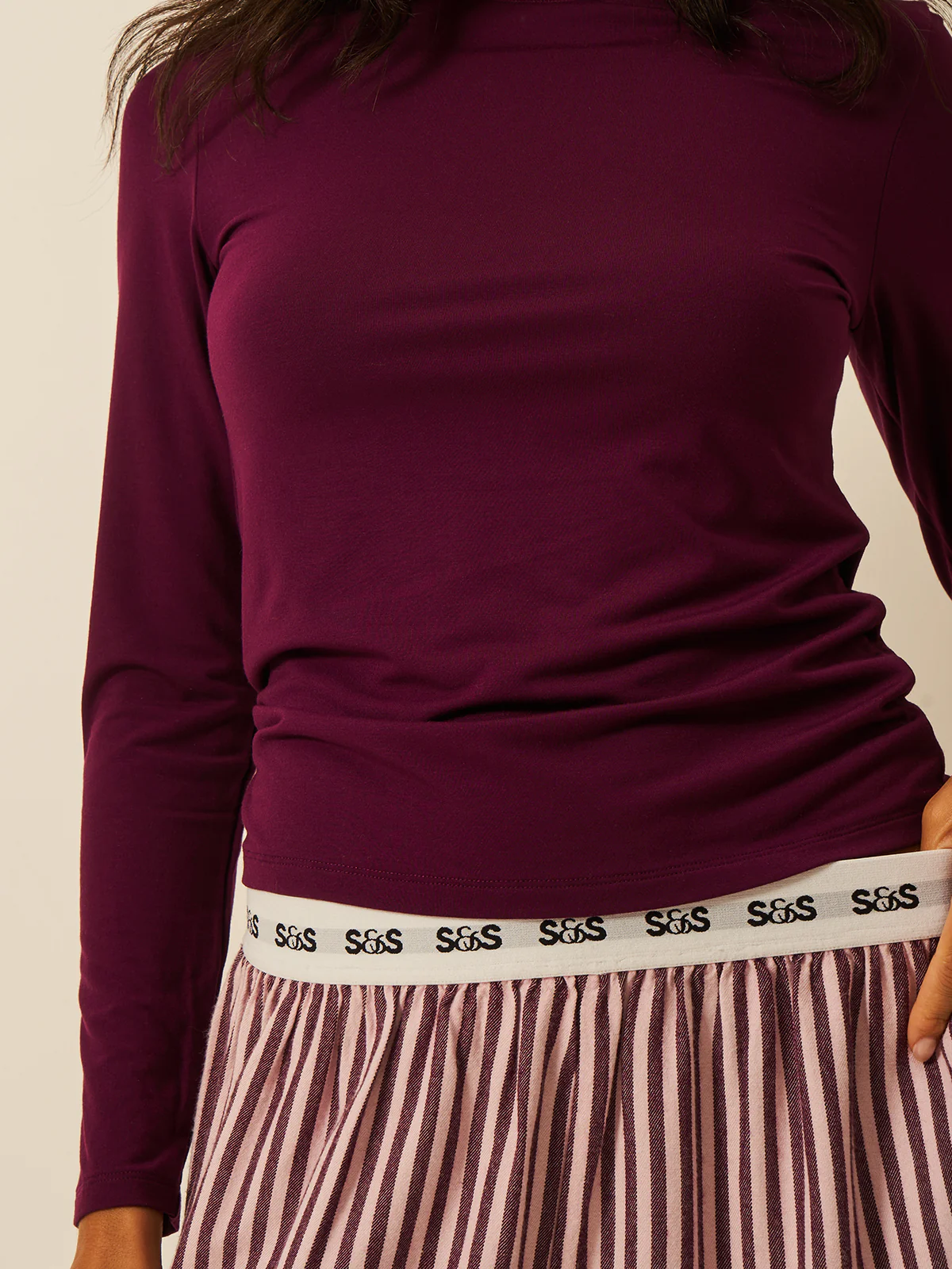 Long Sleeve Under Layer Top - Black Cherry - Image 4
