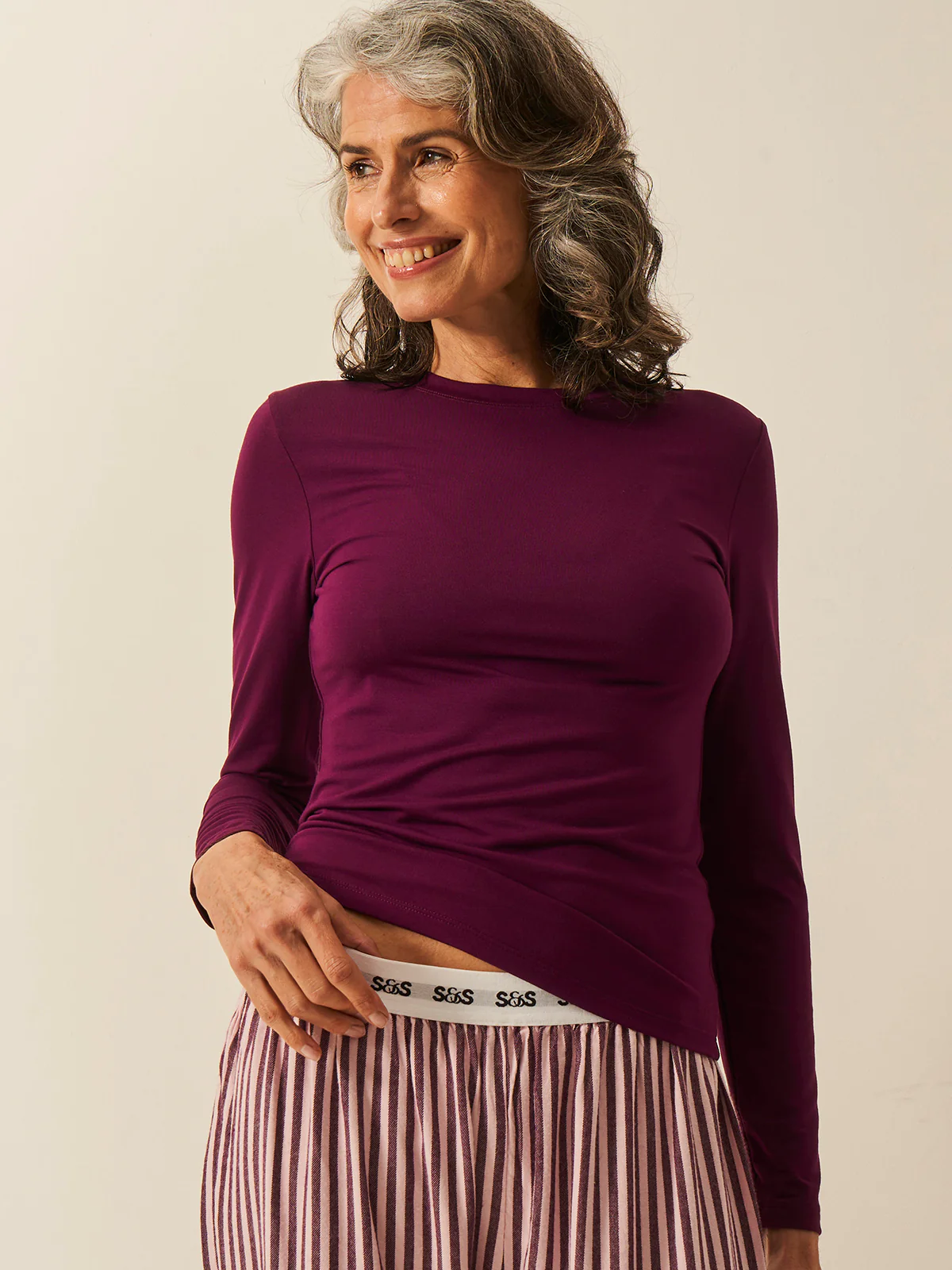 Long Sleeve Under Layer Top - Black Cherry - Image 5