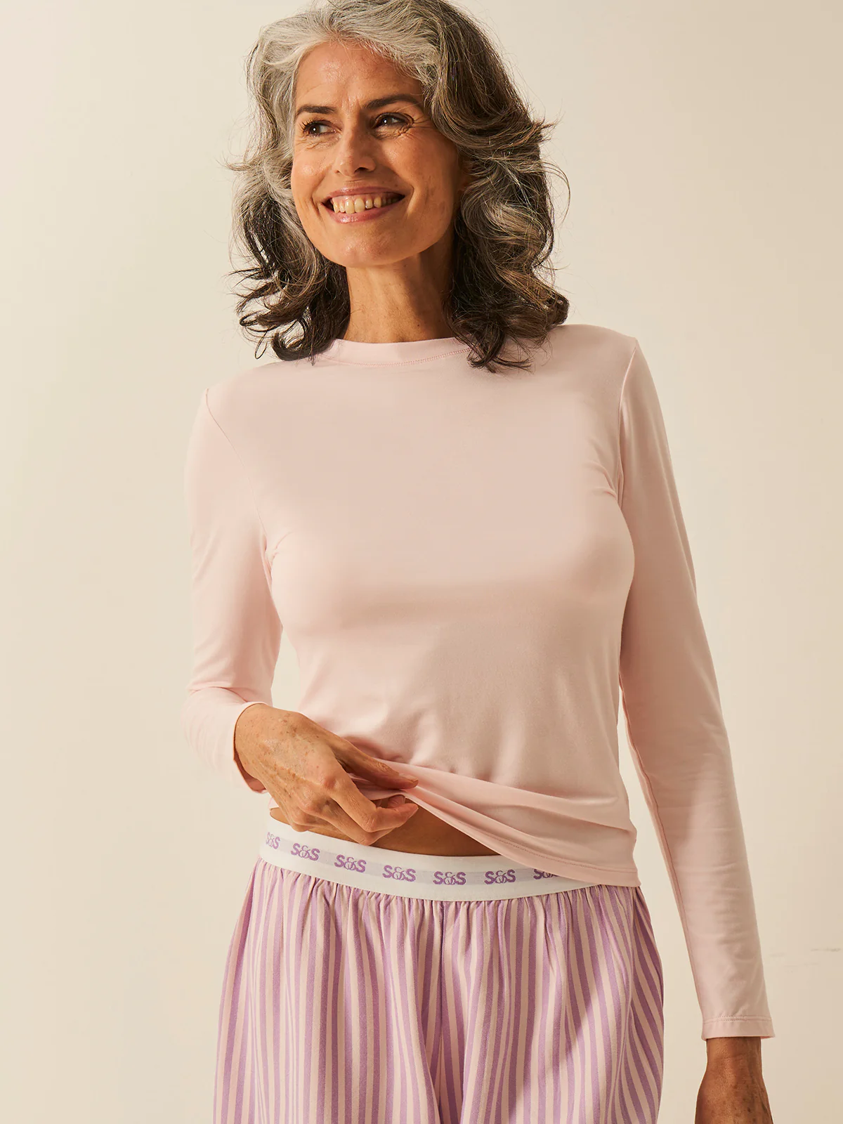 Long Sleeve Under Layer Top - Pale Pink - Image 5