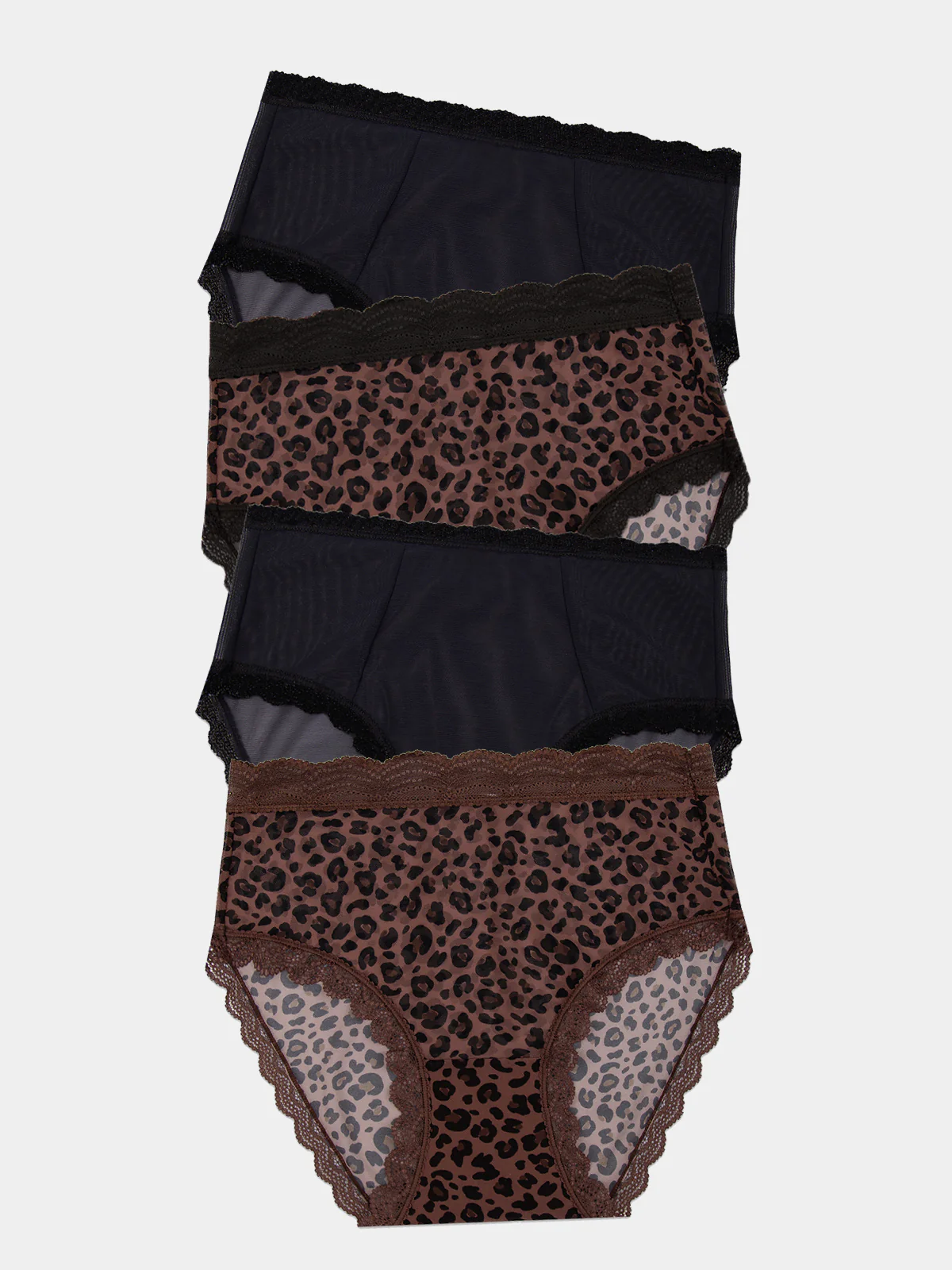 Mesh High Rise Knicker Four Pack - Black & Leopard