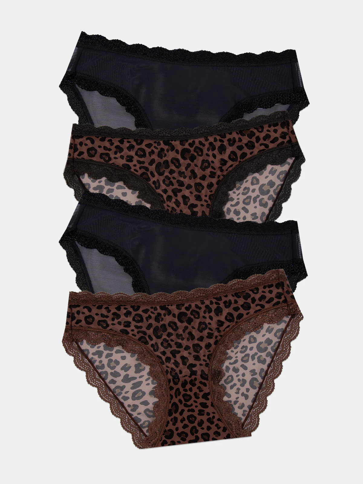 Mesh Original Knicker Four Pack - Black & Leopard