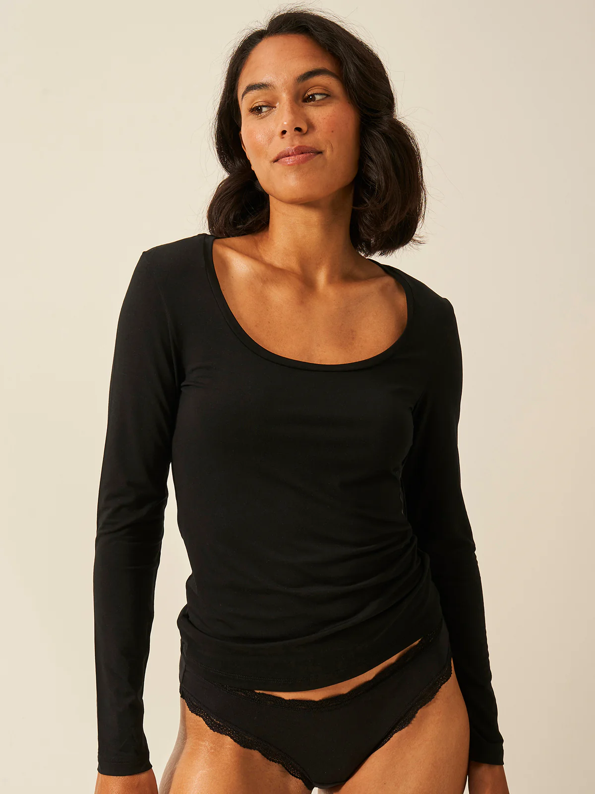 Scoop Long Sleeve Under Layer Top - Black
