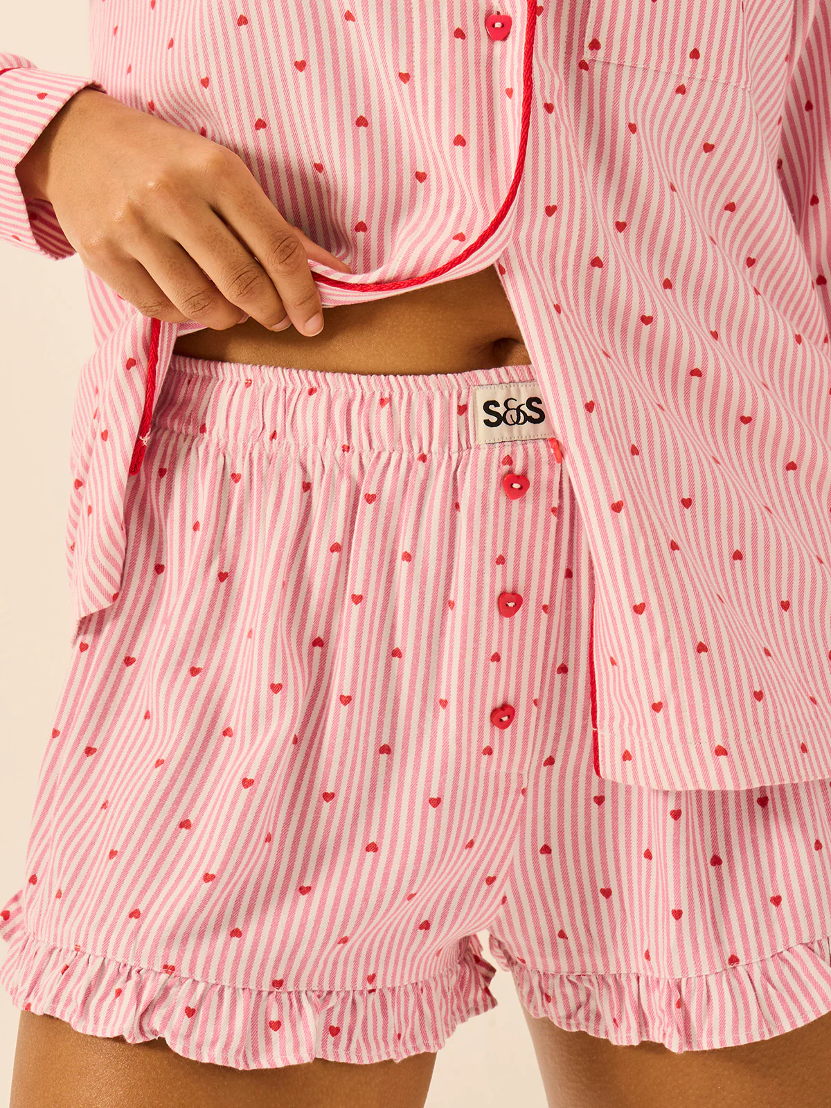 Soft Brushed Woven Frill Pyjama Shorts - Hearts - Image 4