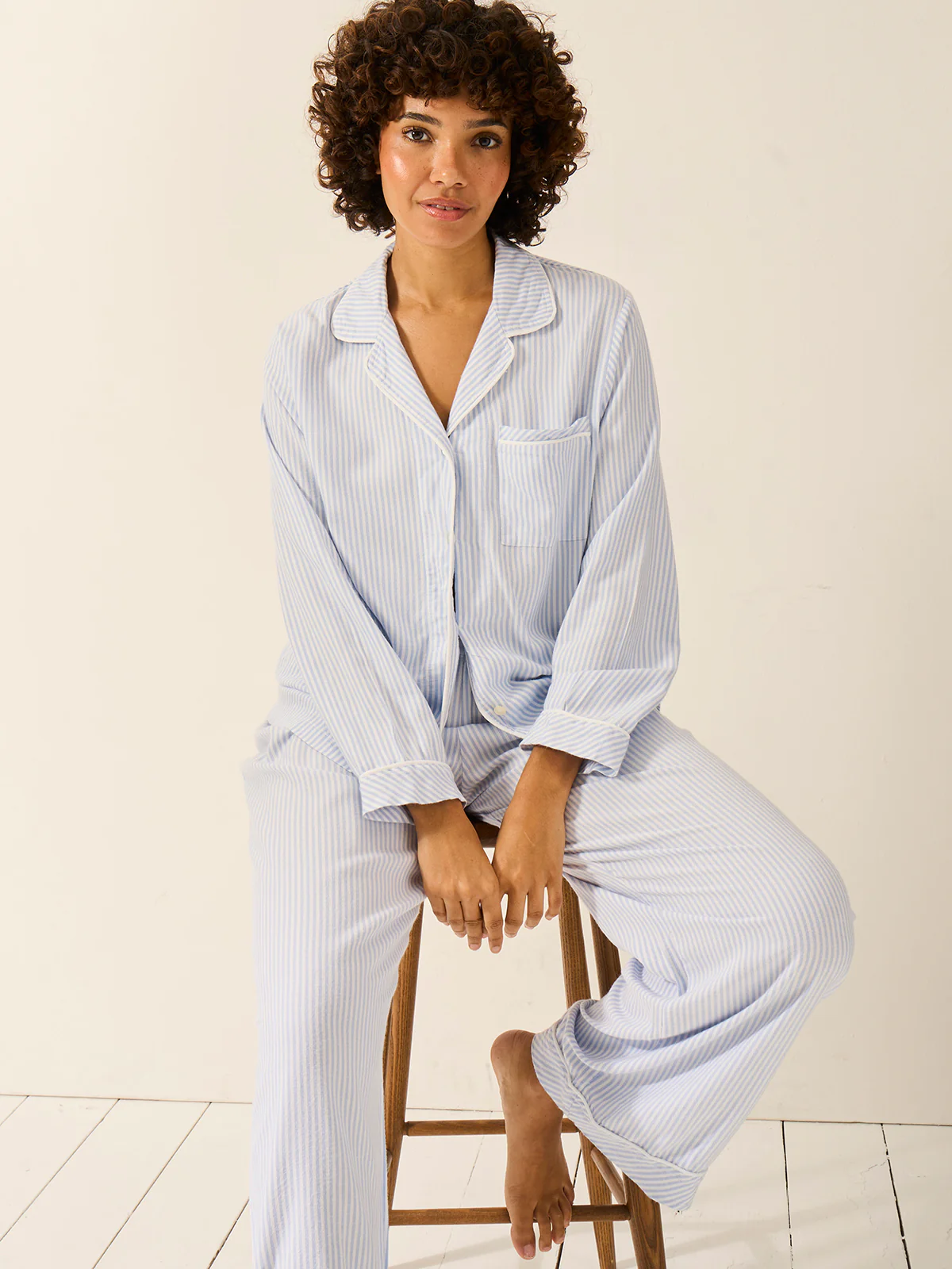 Soft Brushed Woven Pyjama Bottoms - Blue Stripe - Image 5