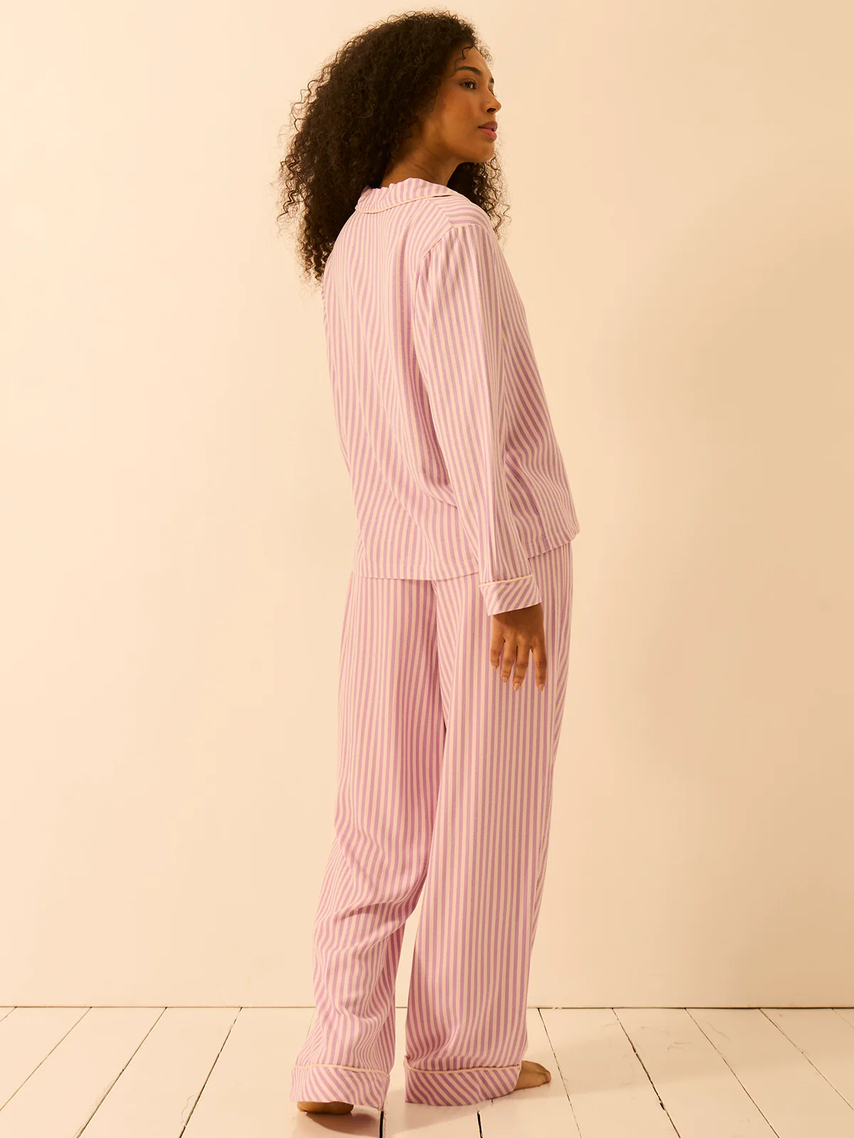 Soft Brushed Woven Pyjama Bottoms - Lavender Haze Stripe - Image 3