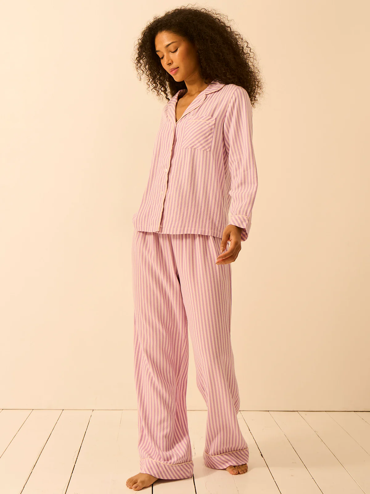 Soft Brushed Woven Pyjama Bottoms - Lavender Haze Stripe - Image 4