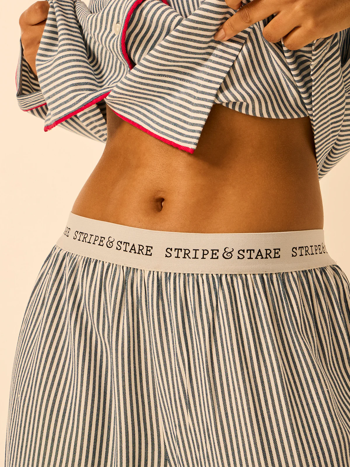 Soft Brushed Woven Pyjama Bottoms - Midnight Stripe - Image 6