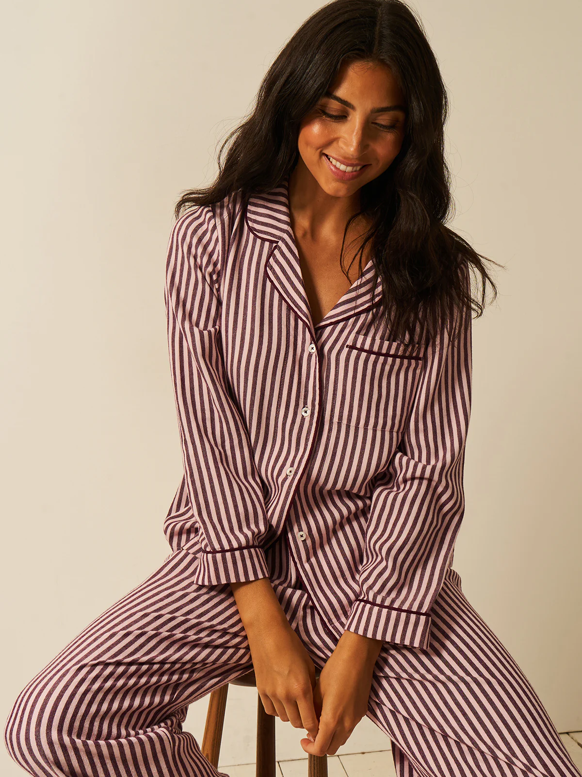 Soft Brushed Woven Pyjama Bottoms - Noir Nights & Pink Stripe - Image 4