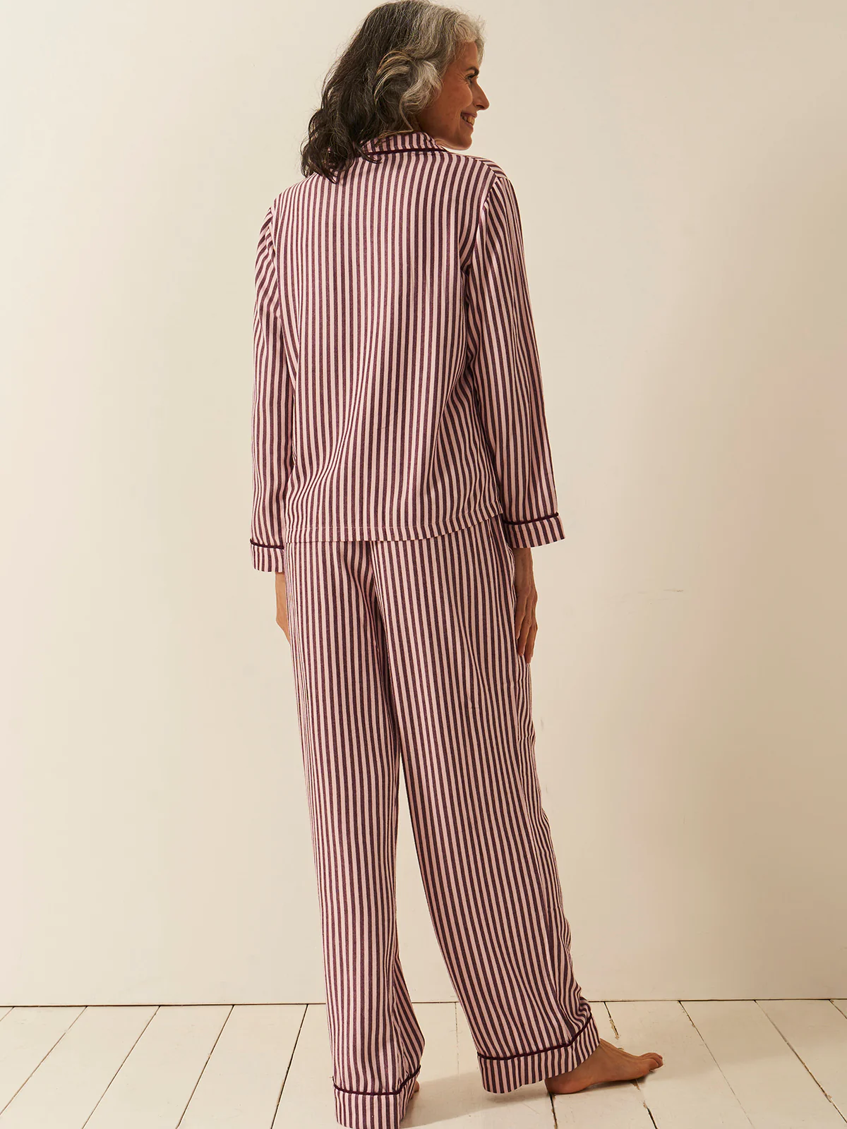 Soft Brushed Woven Pyjama Bottoms - Noir Nights & Pink Stripe - Image 7