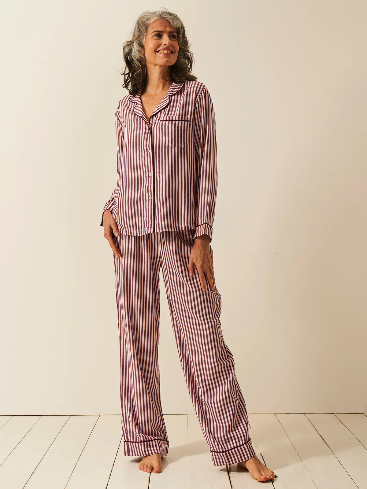 Soft Brushed Woven Pyjama Bottoms - Noir Nights & Pink Stripe - Image 8