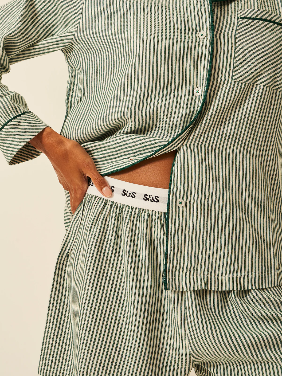 Soft Brushed Woven Pyjama Shorts - Alpine Stripe - Image 3
