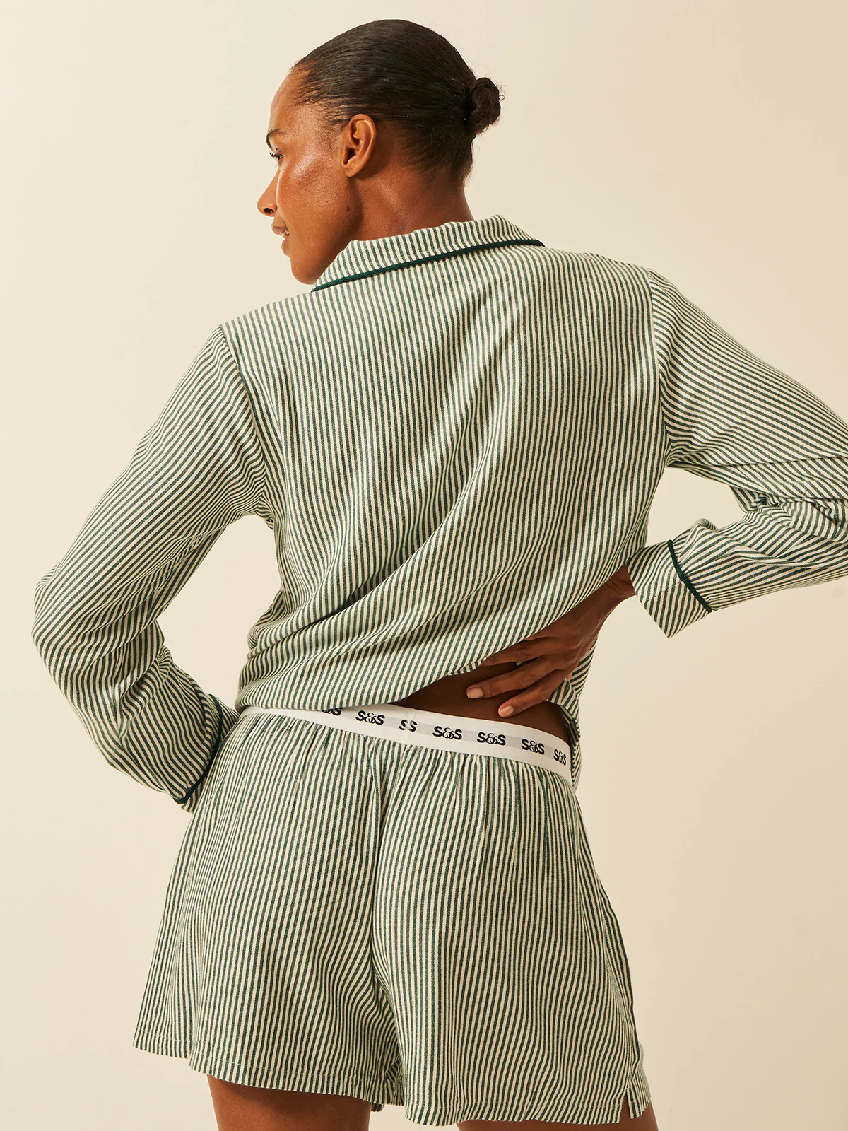 Soft Brushed Woven Pyjama Shorts - Alpine Stripe - Image 4