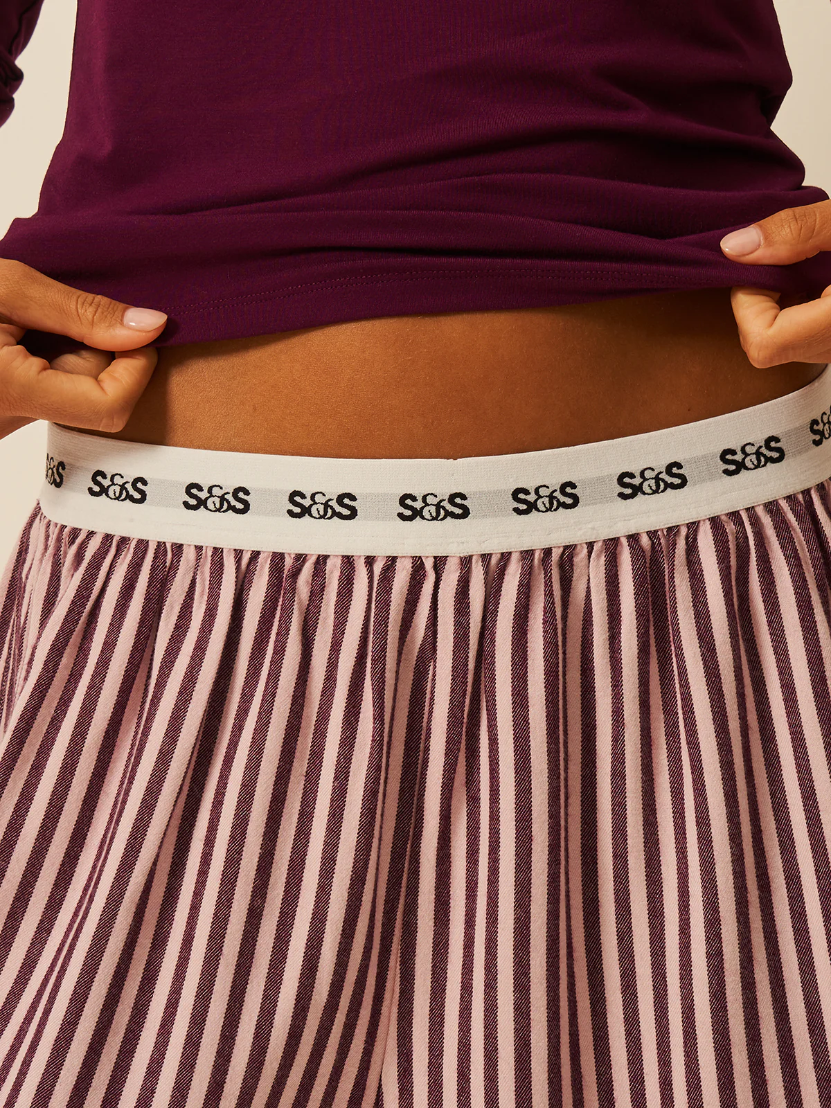 Soft Brushed Woven Pyjama Shorts - Black Cherry - Image 3
