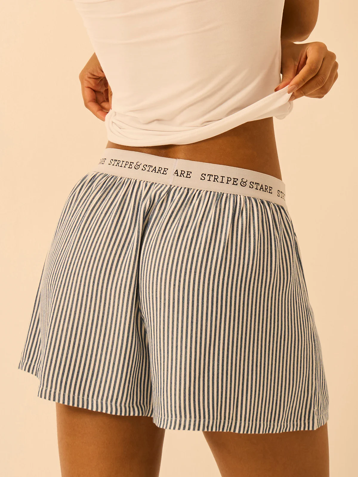 Soft Brushed Woven Pyjama Shorts - Midnight Stripe - Image 3