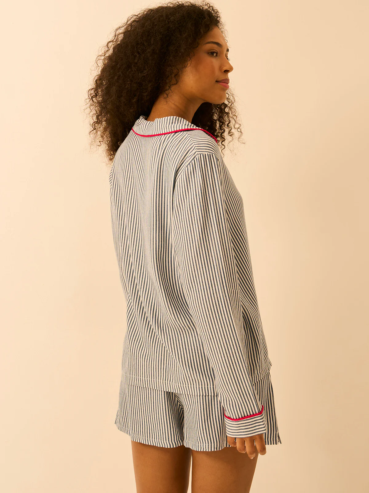 Soft Brushed Woven Pyjama Shorts - Midnight Stripe - Image 5