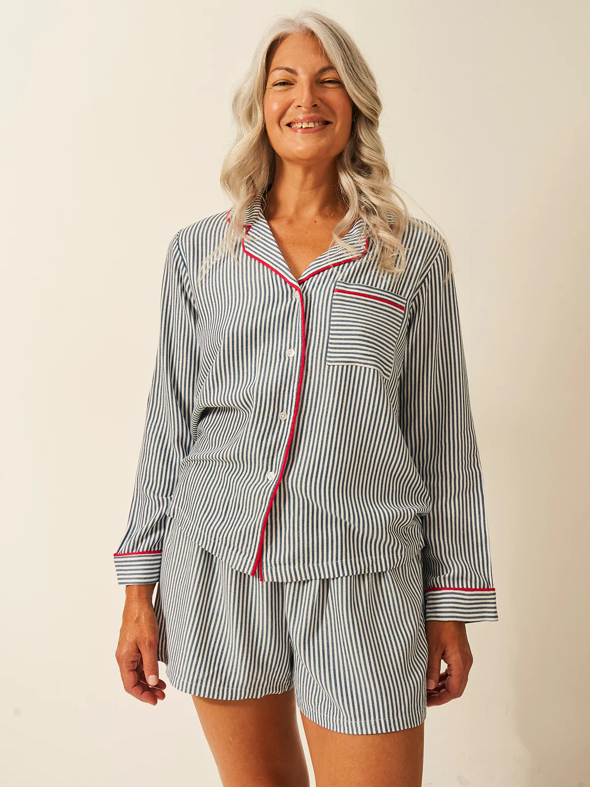 Soft Brushed Woven Pyjama Shorts - Midnight Stripe - Image 6