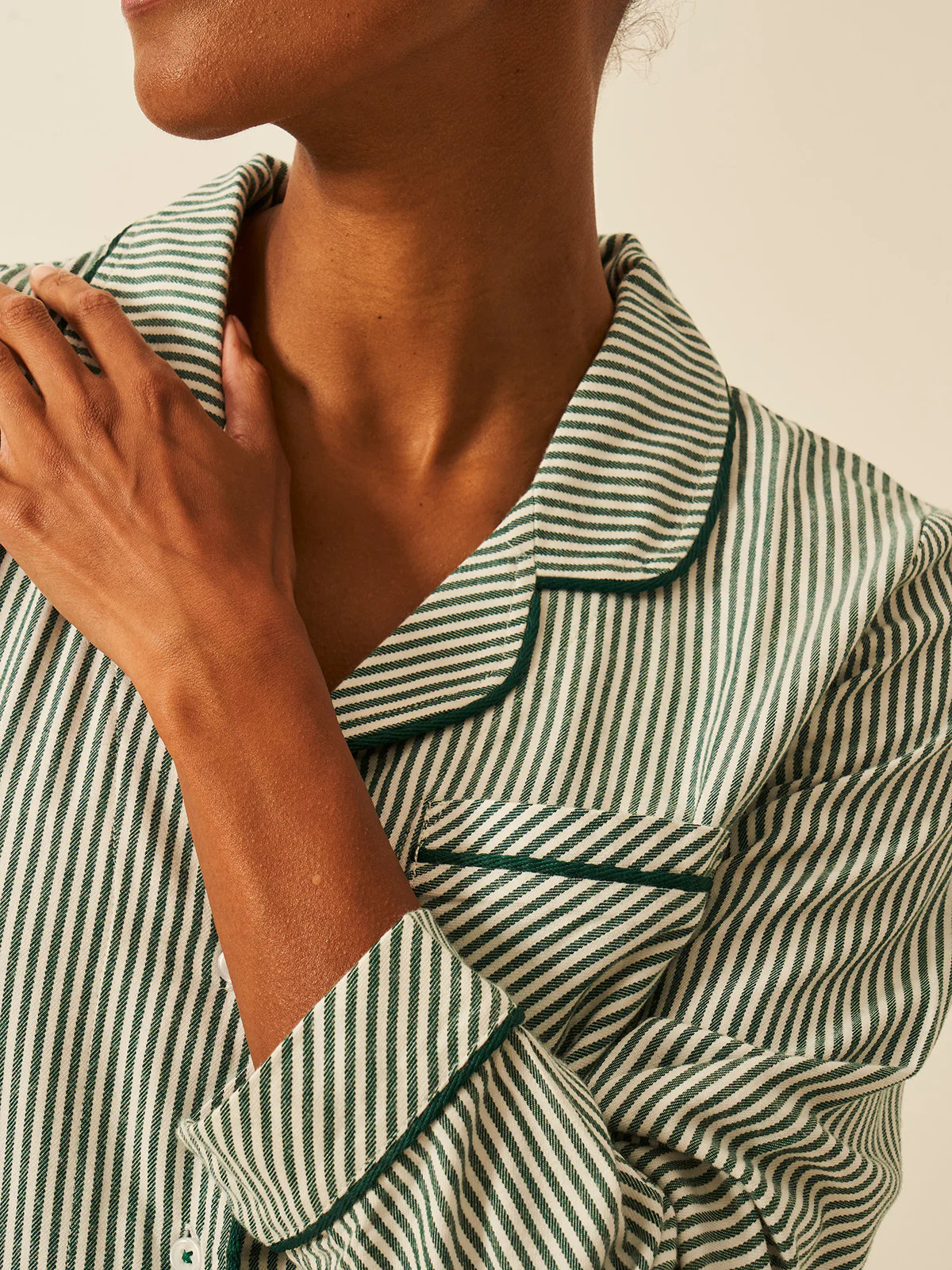 Soft Brushed Woven Pyjama Top - Alpine Stripe - Image 3