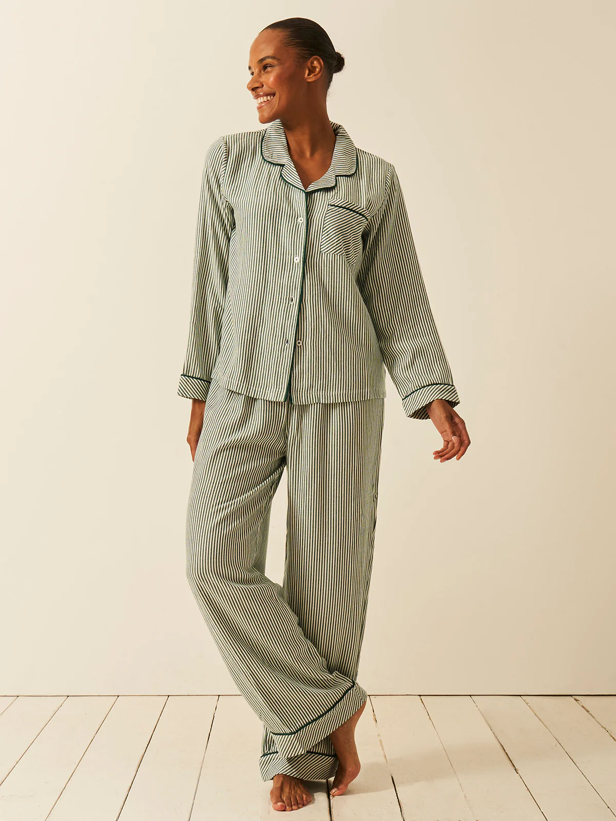 Soft Brushed Woven Pyjama Top - Alpine Stripe - Image 5