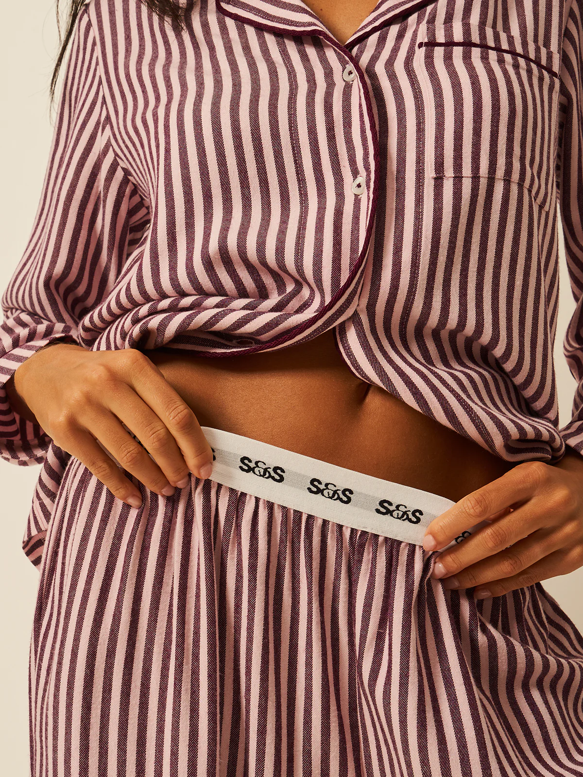 Soft Brushed Woven Pyjama Top - Black Cherry - Image 6