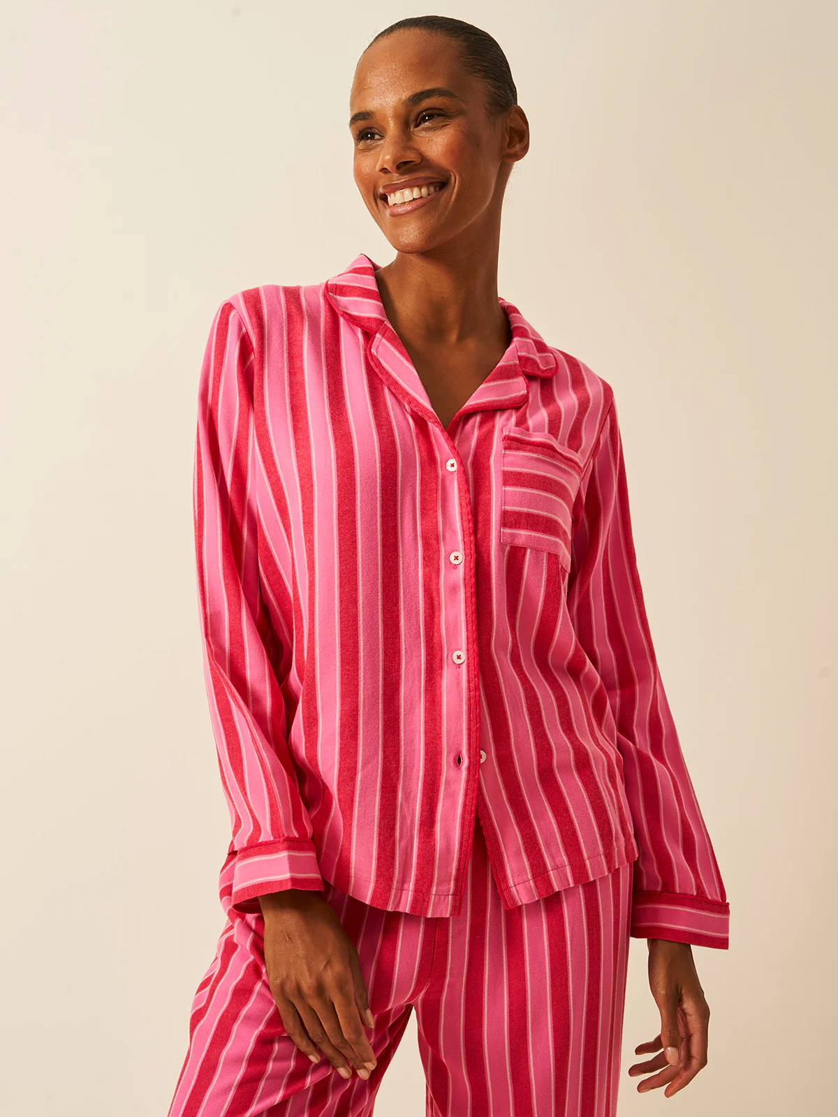 Soft Brushed Woven Pyjama Top - Candy Pop Stripe